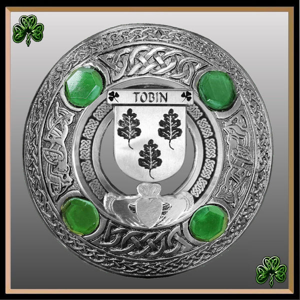 Tobin Irish Claddagh Coat of Arms Plaid brooch ~ Emerald stones