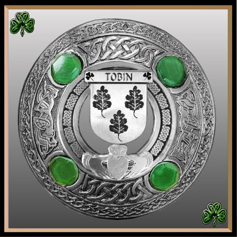 Tobin Irish Claddagh Coat of Arms Plaid brooch ~ Emerald stones