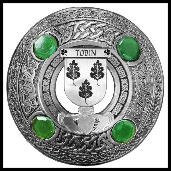 Tobin Irish Claddagh Coat of Arms Plaid brooch ~ Emerald stones