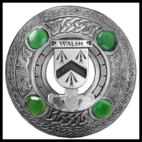 Walsh Irish Claddagh Coat of Arms Plaid brooch ~ Emerald stones