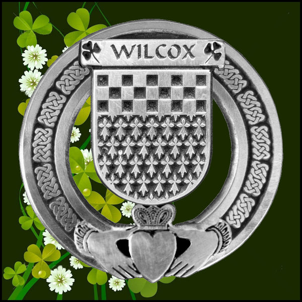 Wilcox Irish Claddagh Coat of Arms Plaid brooch ~ Emerald stones