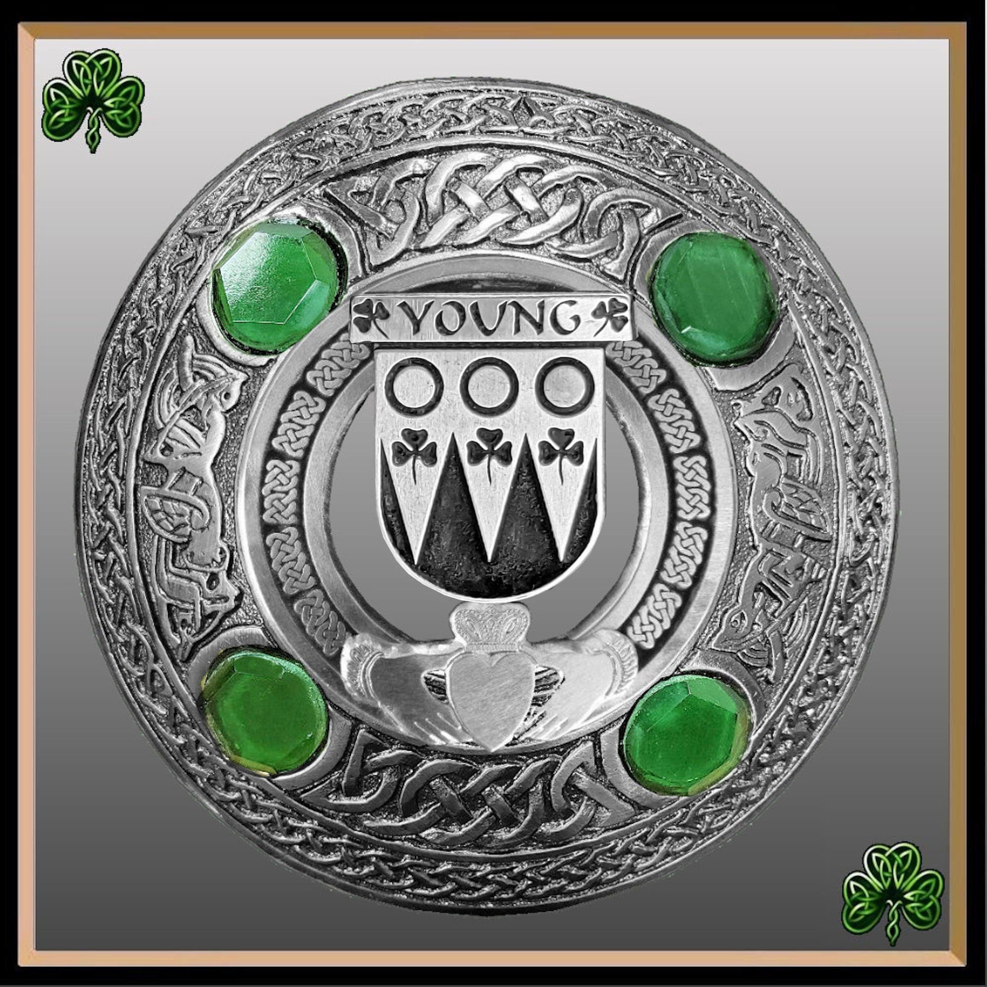 Young Irish Claddagh Coat of Arms Plaid brooch ~ Emerald stones