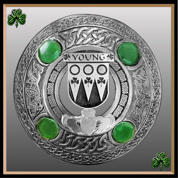 Young Irish Claddagh Coat of Arms Plaid brooch ~ Emerald stones