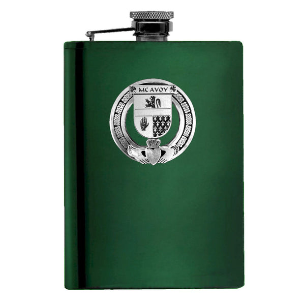 McAvoy Irish Claddagh Badge 8 oz. Flask Emerald, Ebony or Stainless