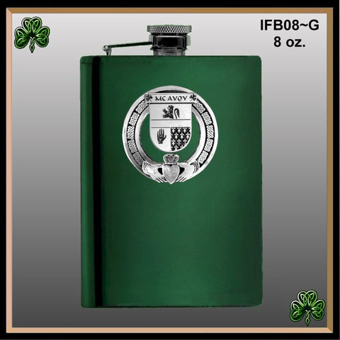 McAvoy Irish Claddagh Badge 8 oz. Flask Emerald, Ebony or Stainless
