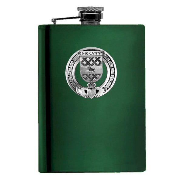 McCann Irish Claddagh Badge 8 oz. Flask Emerald, Ebony or Stainless
