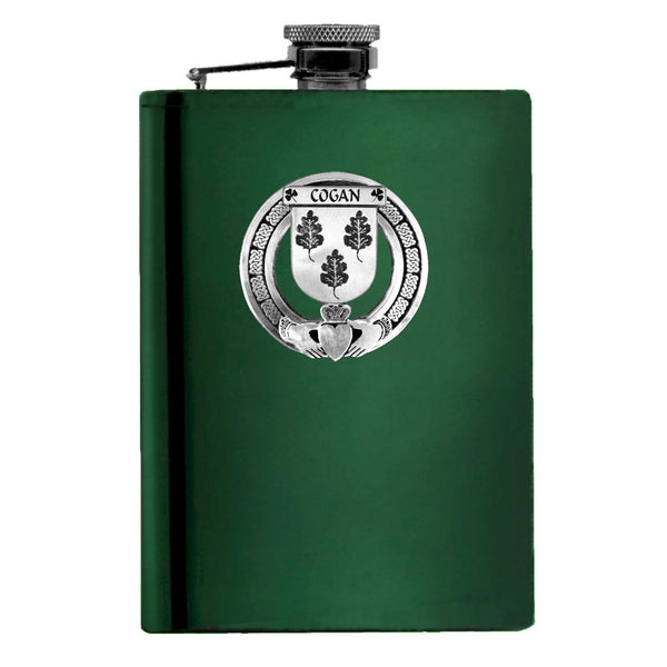 Cogan Irish Claddagh Badge 8 oz. Flask Emerald, Ebony or Stainless