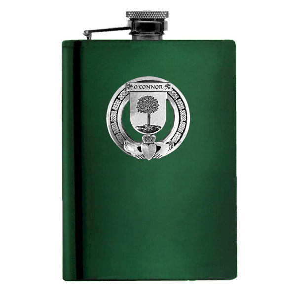 O'Connor Offlay Irish Claddagh Badge 8 oz. Flask Emerald, Ebony or Stainless