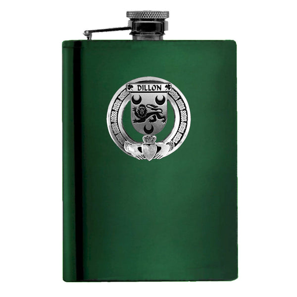 Dillon Irish Claddagh Badge 8 oz. Flask Emerald, Ebony or Stainless