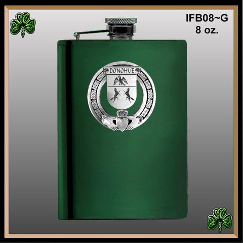 Donohue Irish Claddagh Badge 8 oz. Flask Emerald, Ebony or Stainless