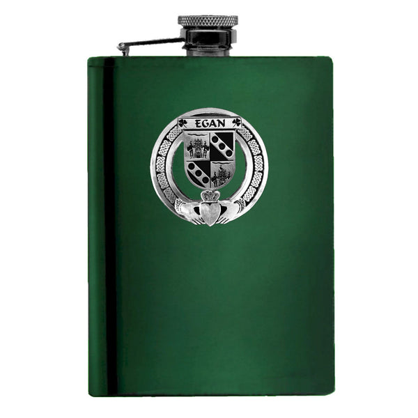 Egan Irish Claddagh Badge 8 oz. Flask Emerald, Ebony or Stainless