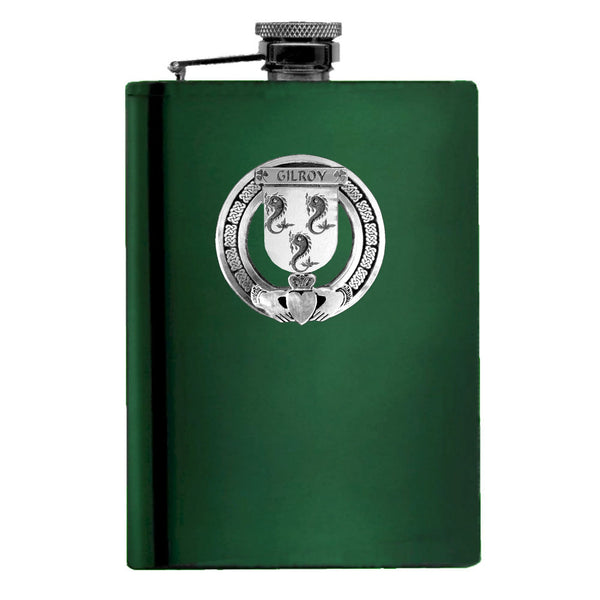 Gilroy Irish Claddagh Badge 8 oz. Flask Emerald, Ebony or Stainless