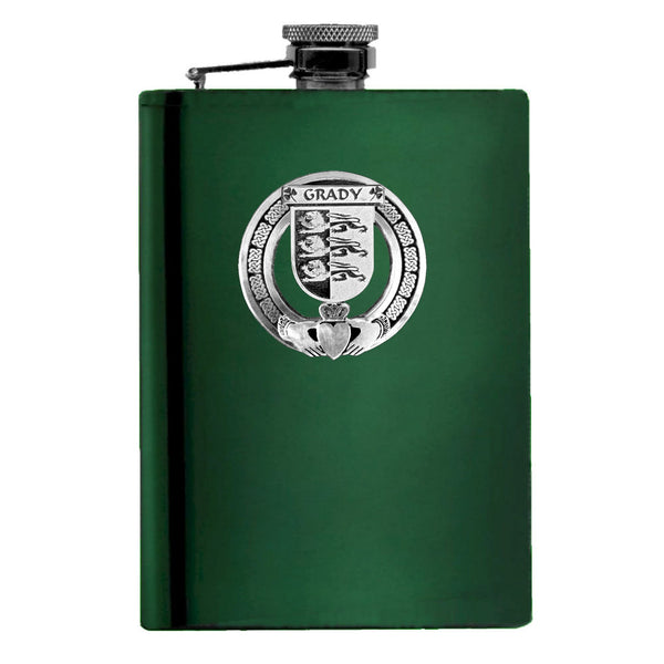 Grady Irish Claddagh Badge 8 oz. Flask Emerald, Ebony or Stainless