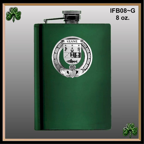 Keane Irish Claddagh Badge 8 oz. Flask Emerald, Ebony or Stainless
