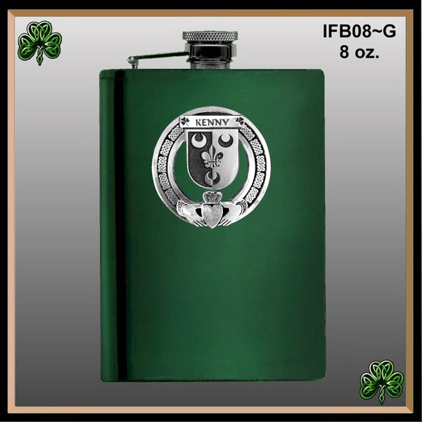 Kenny Irish Claddagh Badge 8 oz. Flask Emerald, Ebony or Stainless