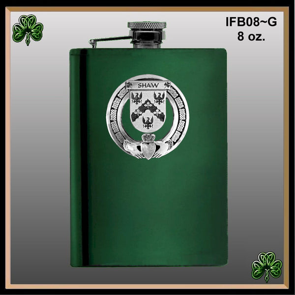 Shaw Irish Claddagh Badge 8 oz. Flask Emerald, Ebony or Stainless