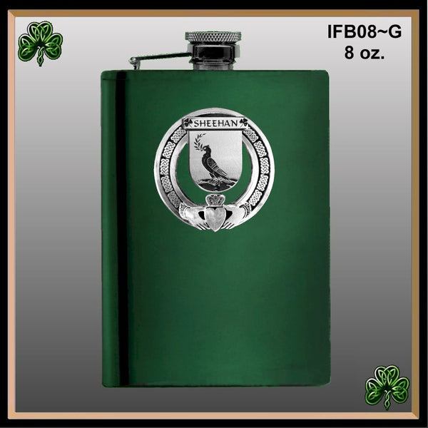 Sheehan Irish Claddagh Badge 8 oz. Flask Emerald, Ebony or Stainless