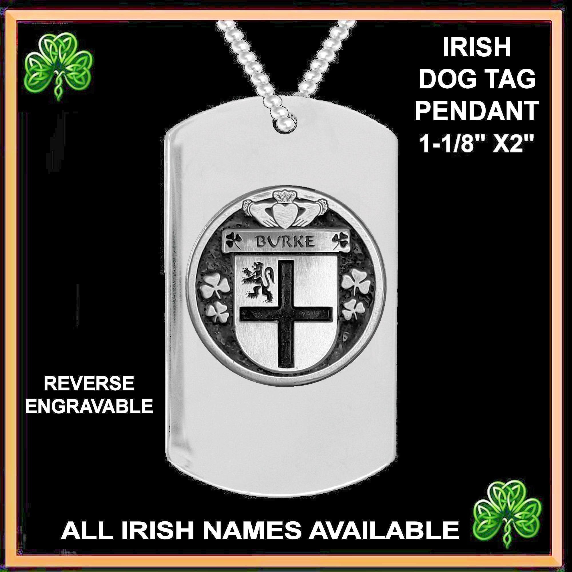 Burke Irish Disk Coat of Arms Stainless Steel Dog Tag