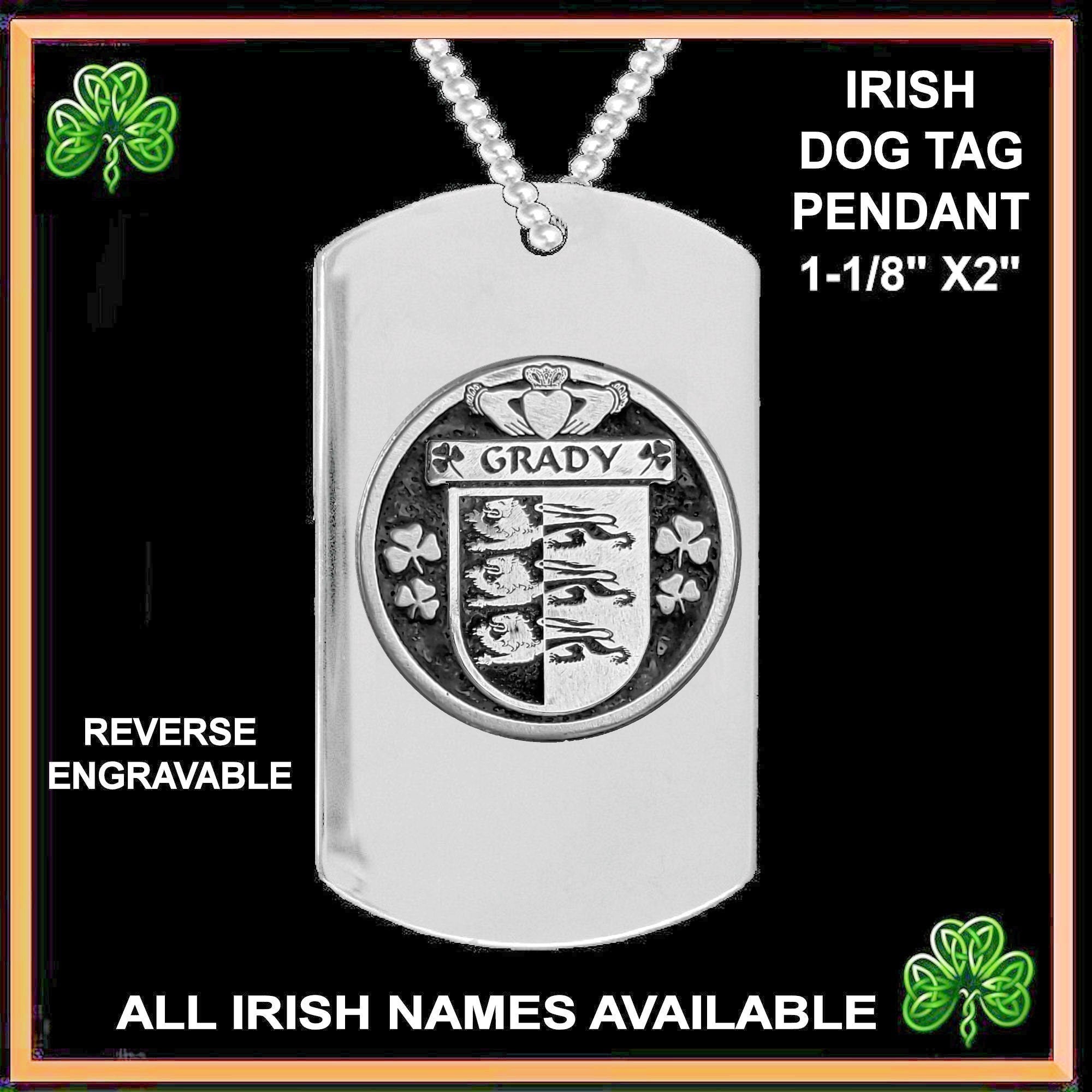 Grady Irish Disk Coat of Arms Stainless Steel Dog Tag