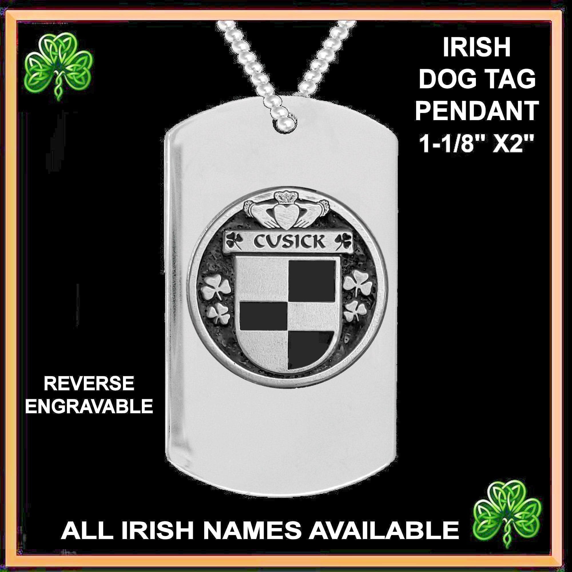 Cusick Irish Disk Coat of Arms Stainless Steel Dog Tag