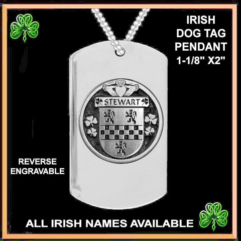 Stewart Irish Disk Coat of Arms Stainless Steel Dog Tag
