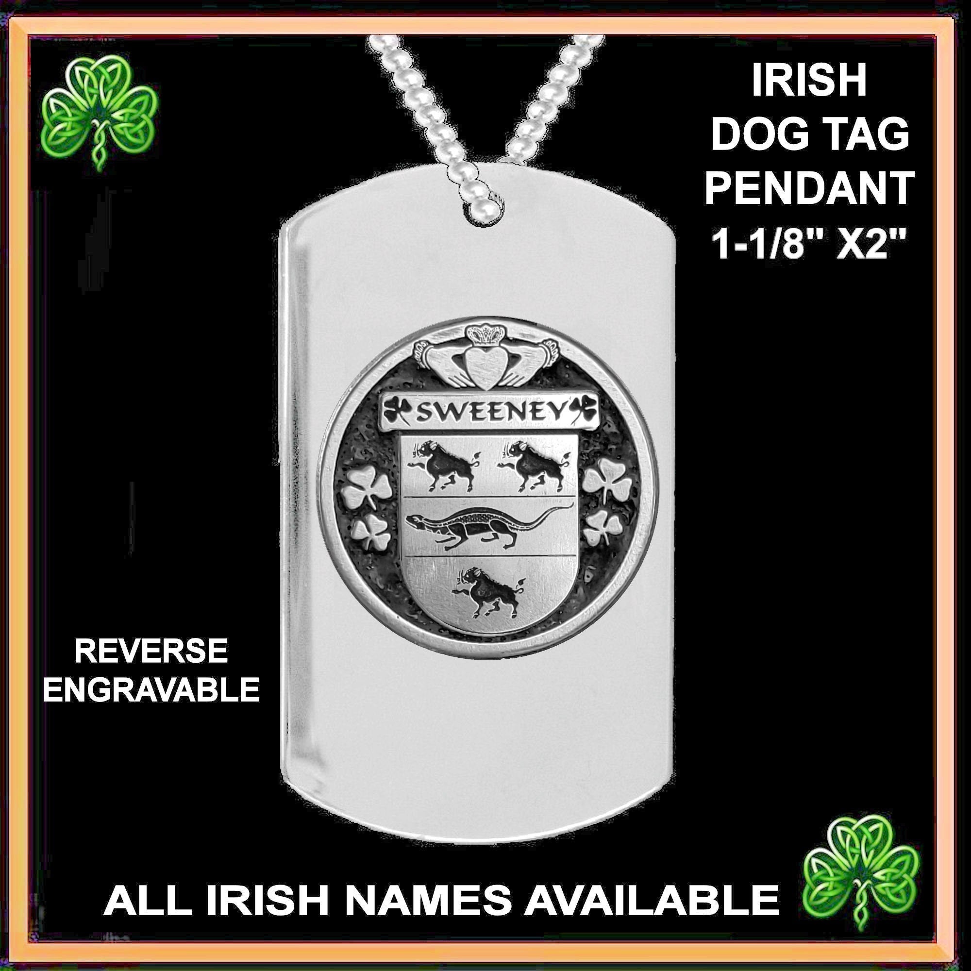Sweeney Irish Disk Coat of Arms Stainless Steel Dog Tag