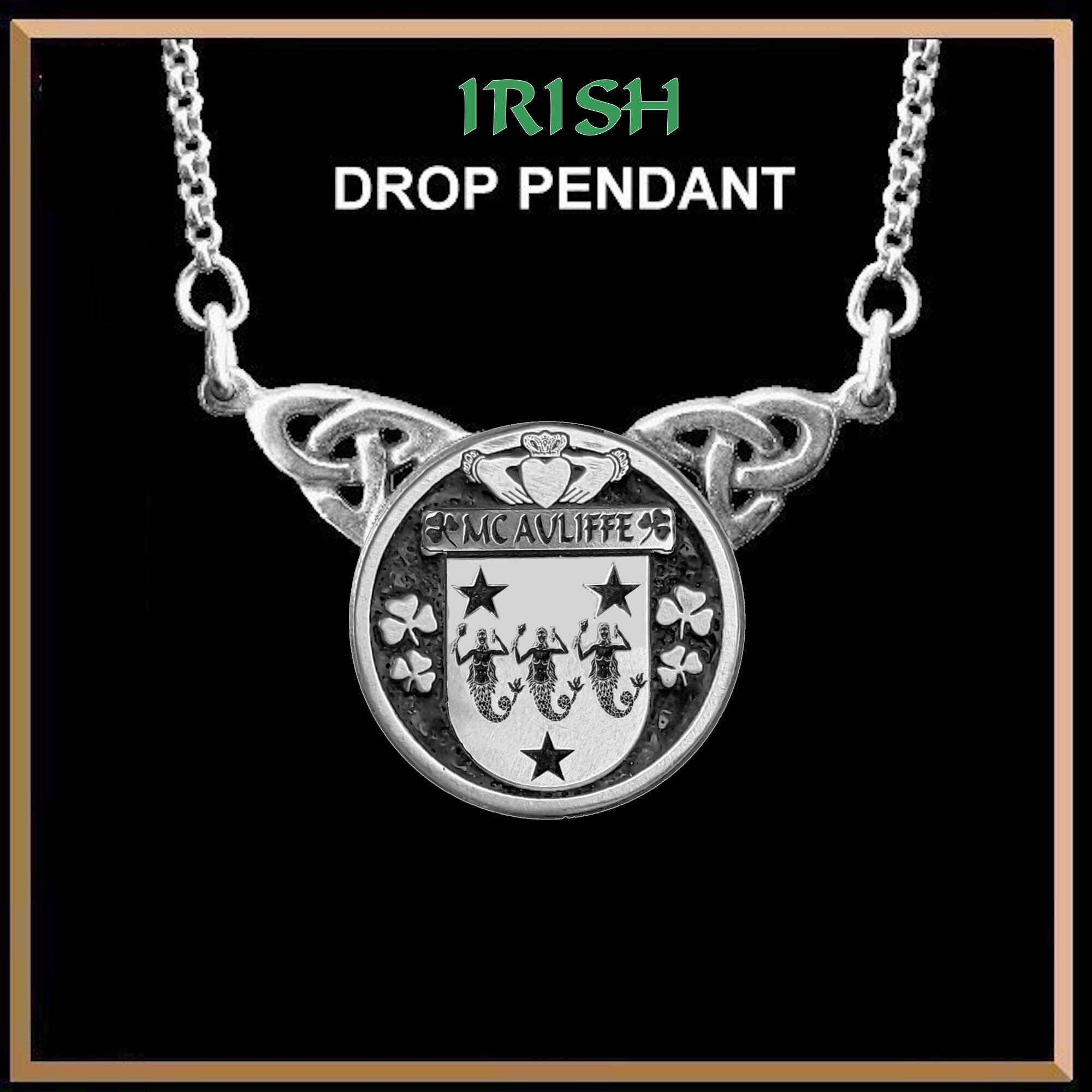 McAuliffe Irish Coat of Arms Double Drop Pendant ~ ILP03
