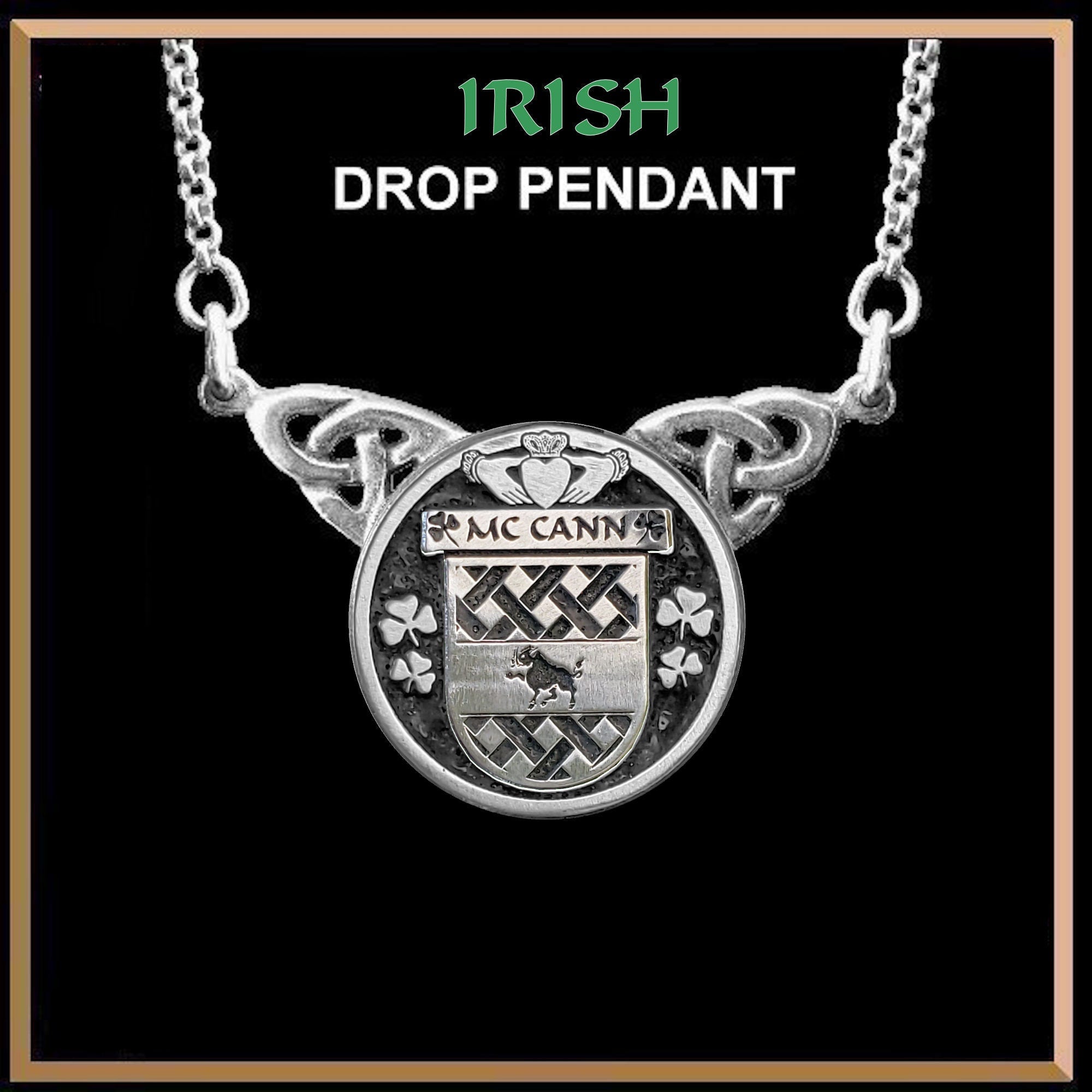 McCann Irish Coat of Arms Double Drop Pendant ~ ILP03