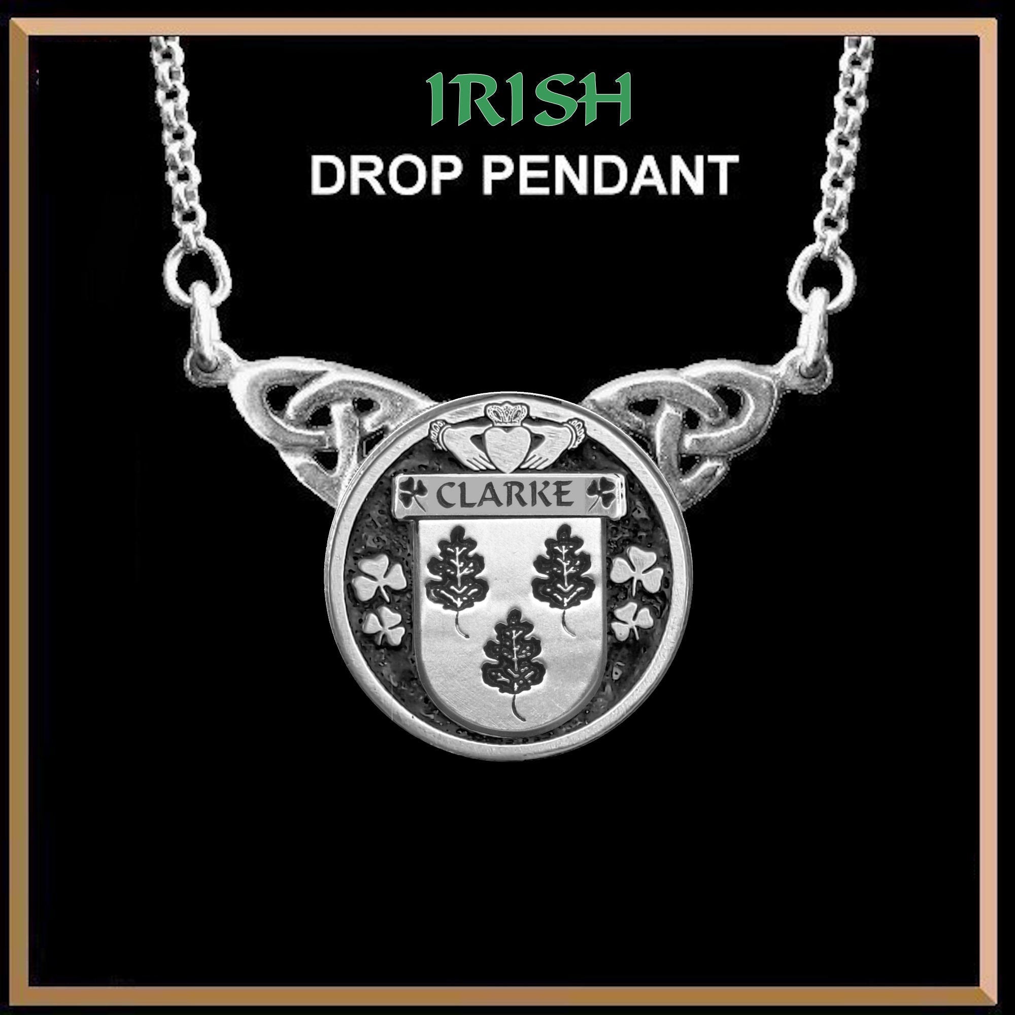 Clarke Irish Coat of Arms Double Drop Pendant ~ ILP03