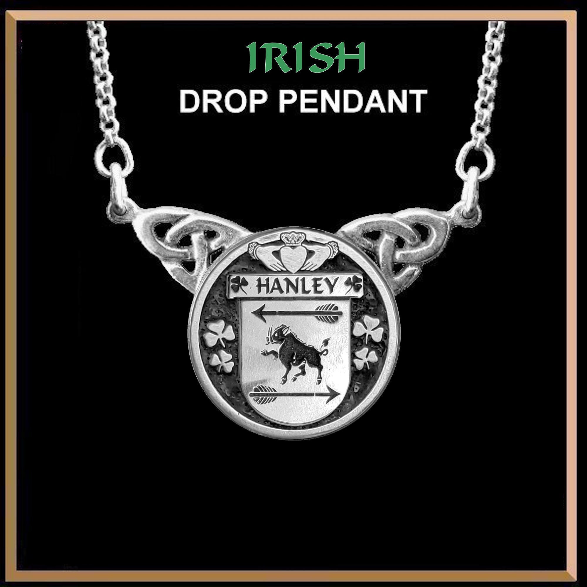 Hanley Irish Coat of Arms Double Drop Pendant ~ ILP03