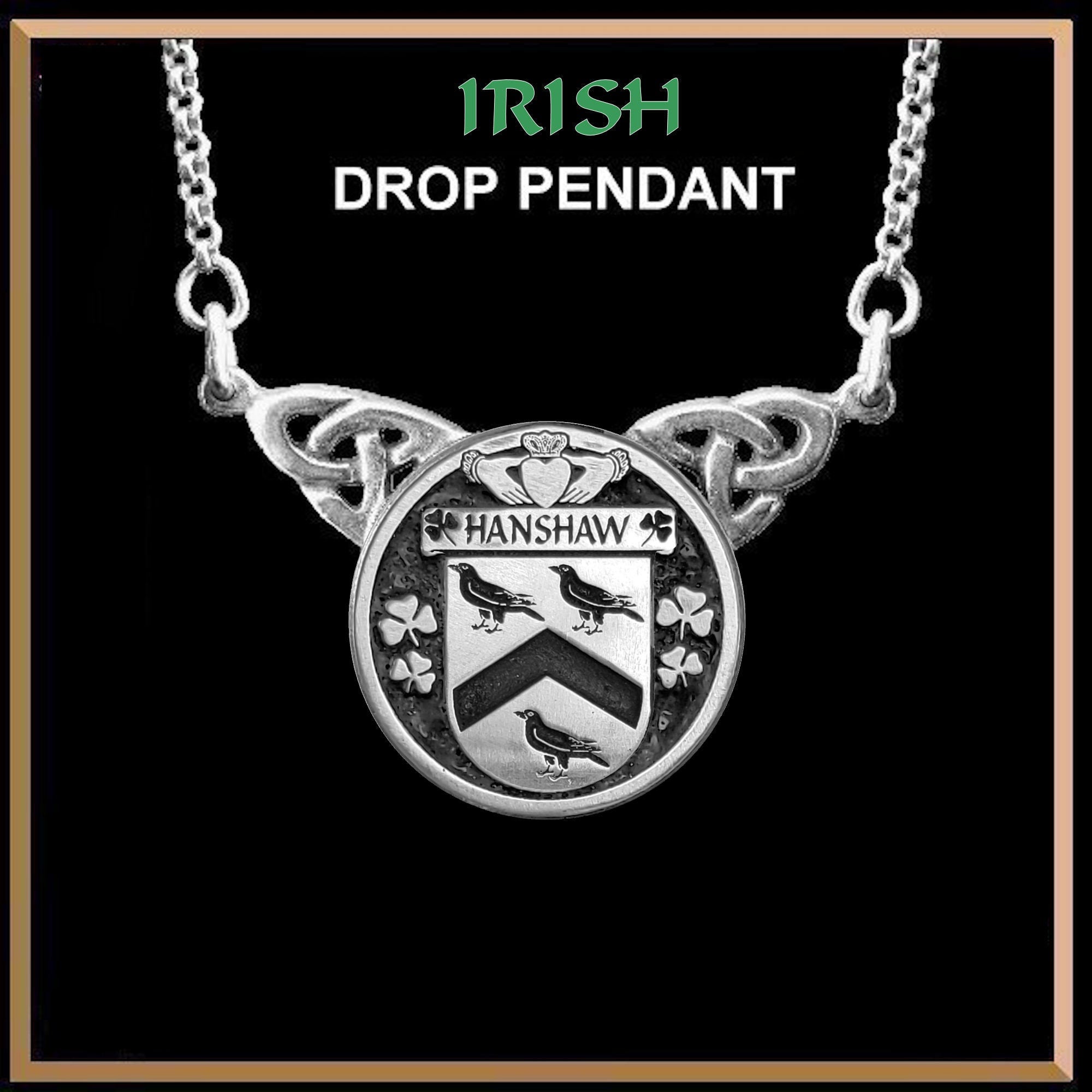 Hanshaw Irish Coat of Arms Double Drop Pendant ~ ILP03