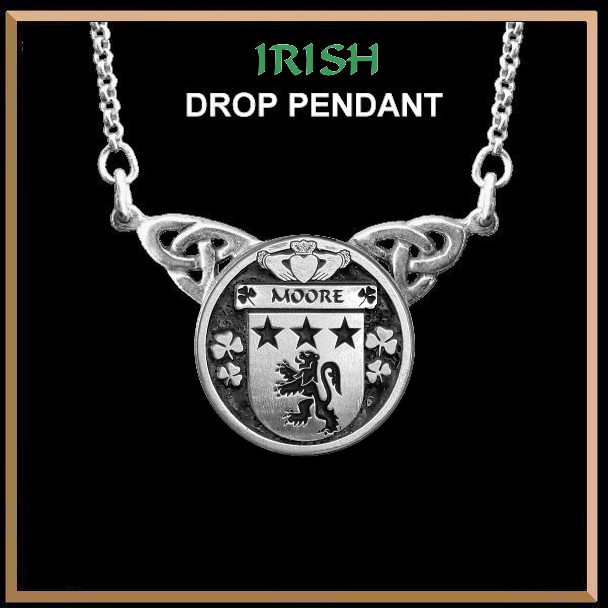 Moore Irish Coat of Arms Double Drop Pendant ~ ILP03