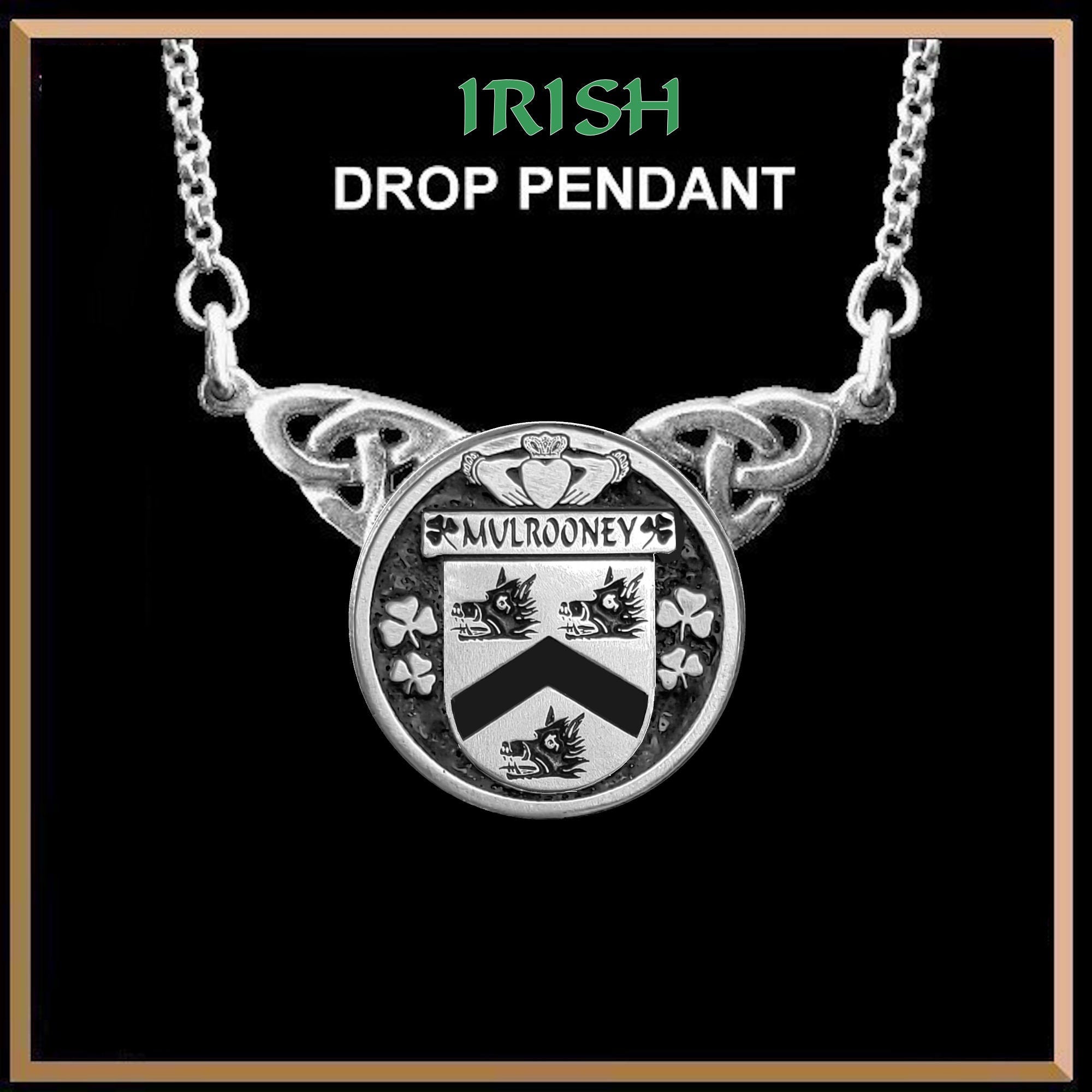 Mulrooney Irish Coat of Arms Double Drop Pendant ~ ILP03