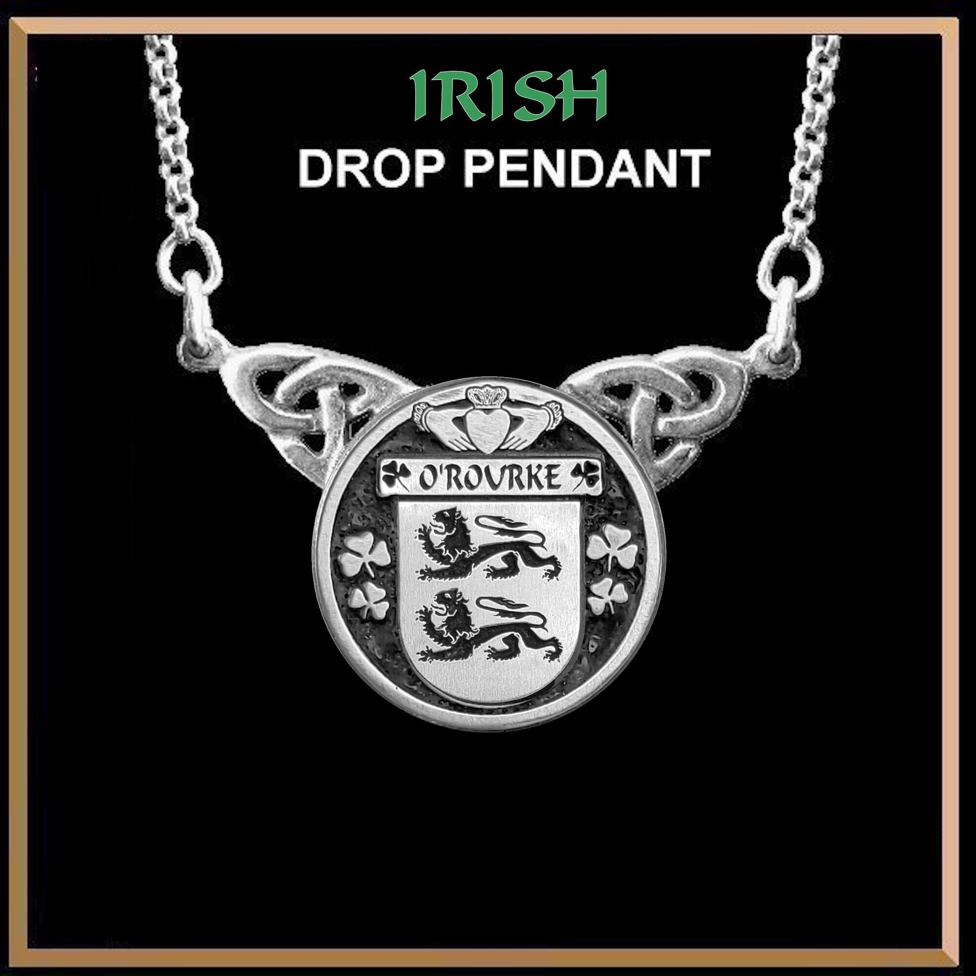 O'Rourke Irish Coat of Arms Double Drop Pendant ~ ILP03