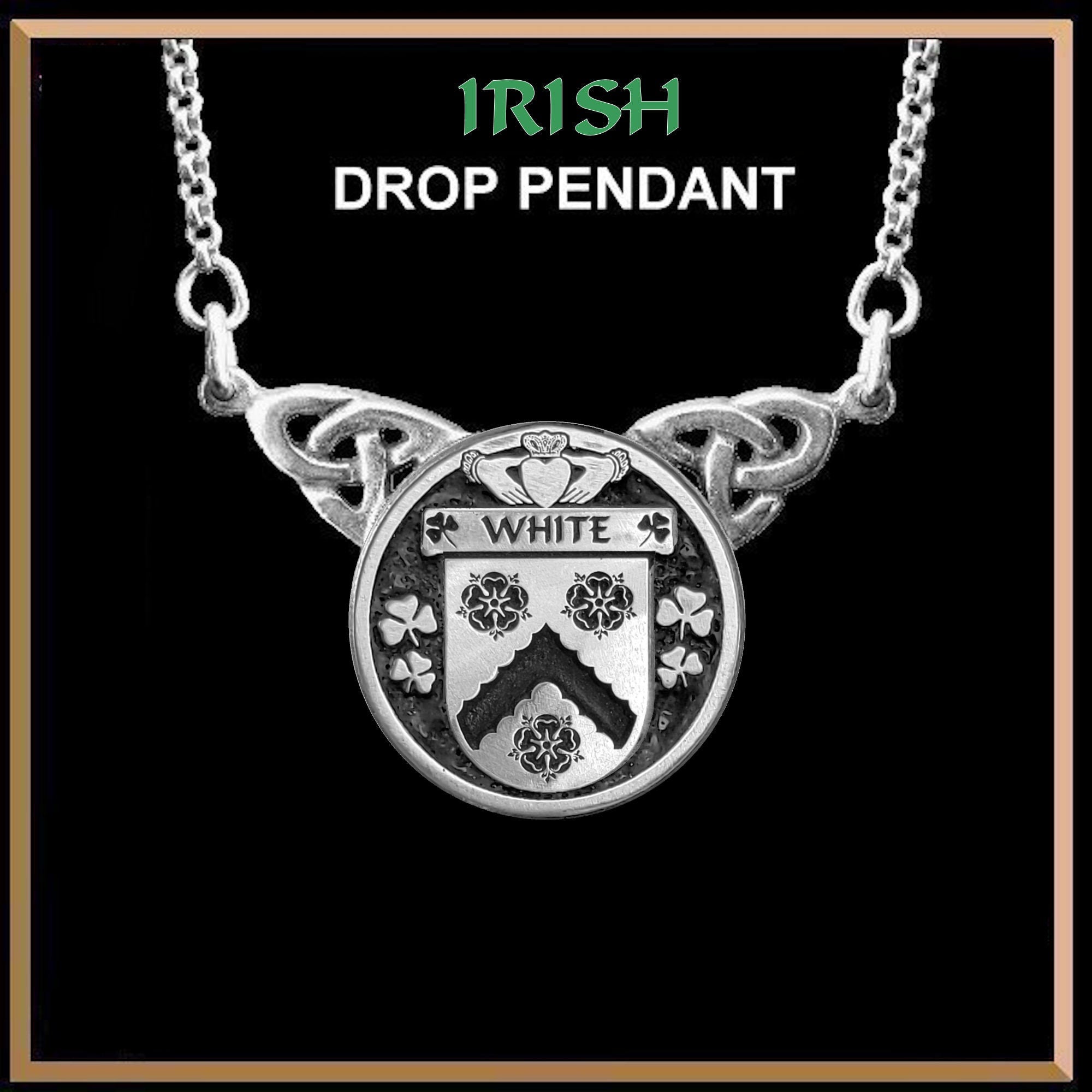 White Irish Coat of Arms Double Drop Pendant ~ ILP03