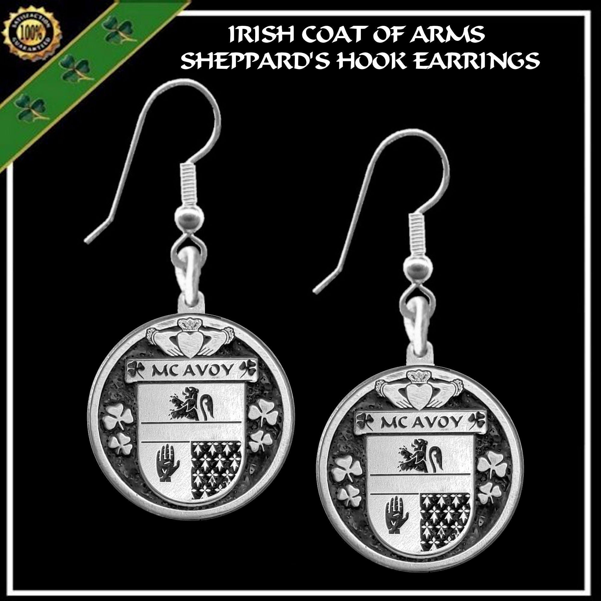 McAvoy Irish Disk Coat of Arms Earrings