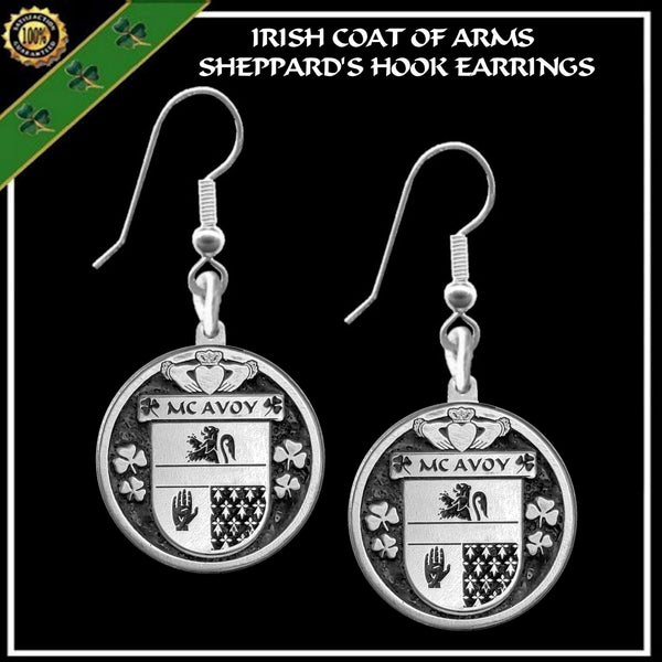 McAvoy Irish Disk Coat of Arms Earrings