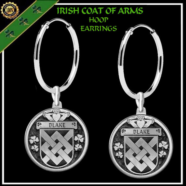 Blake Irish Disk Coat of Arms Earrings