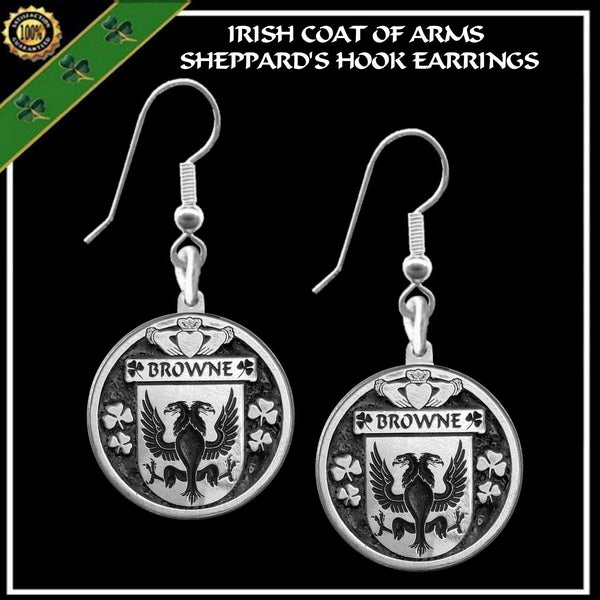 Browne Irish Disk Coat of Arms Earrings