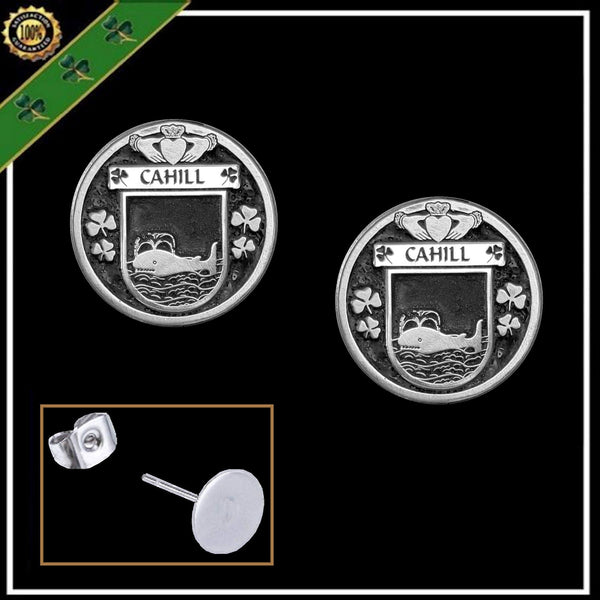 Cahill Irish Disk Coat of Arms Earrings