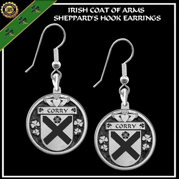Corry Irish Disk Coat of Arms Earrings