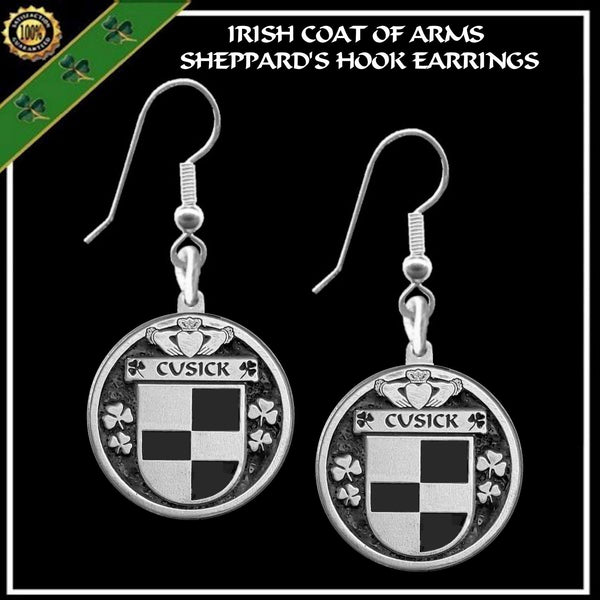 Cusick Irish Disk Coat of Arms Earrings