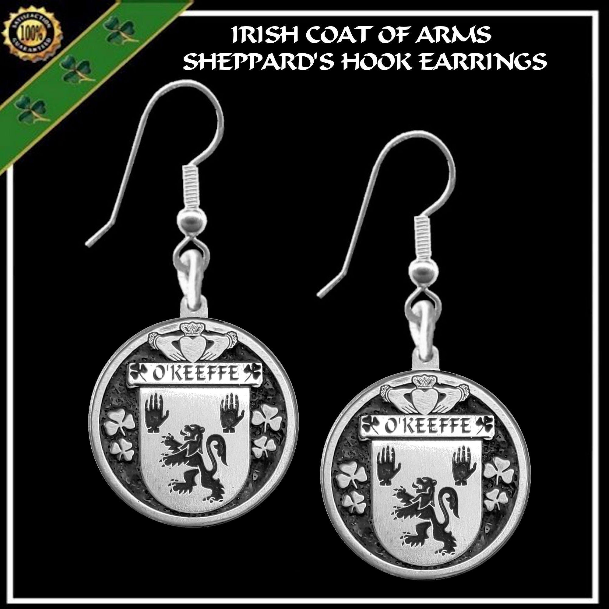 O'Keeffe Irish Disk Coat of Arms Earrings