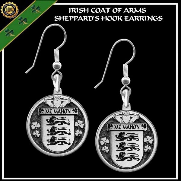 McMahon Irish Disk Coat of Arms Earrings