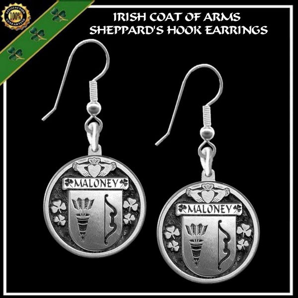 Maloney Irish Disk Coat of Arms Earrings