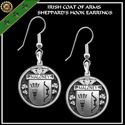 Maloney Irish Disk Coat of Arms Earrings