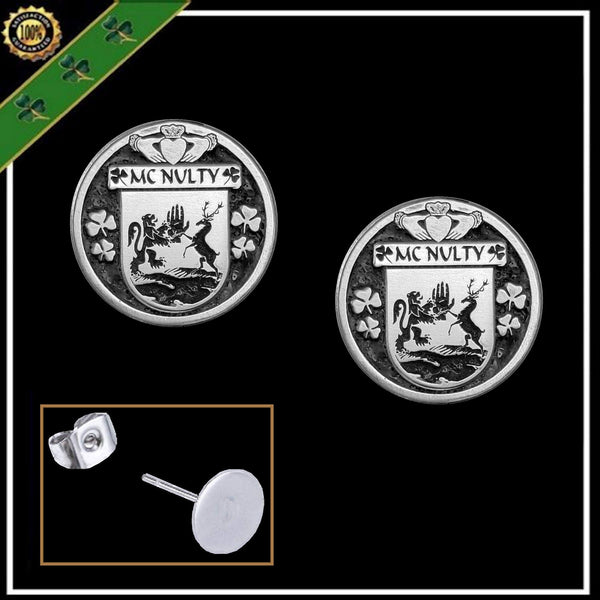McNulty Irish Disk Coat of Arms Earrings