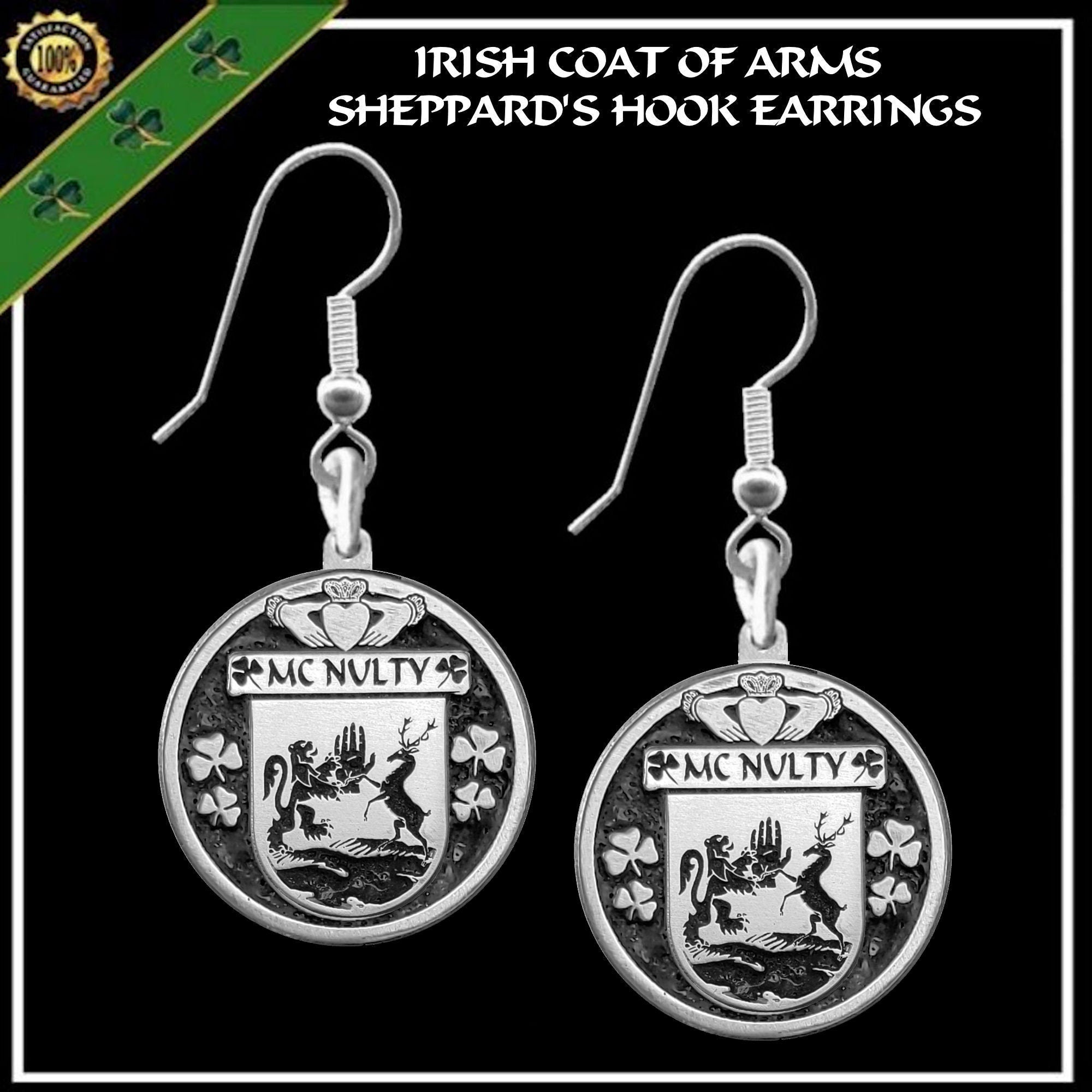 McNulty Irish Disk Coat of Arms Earrings