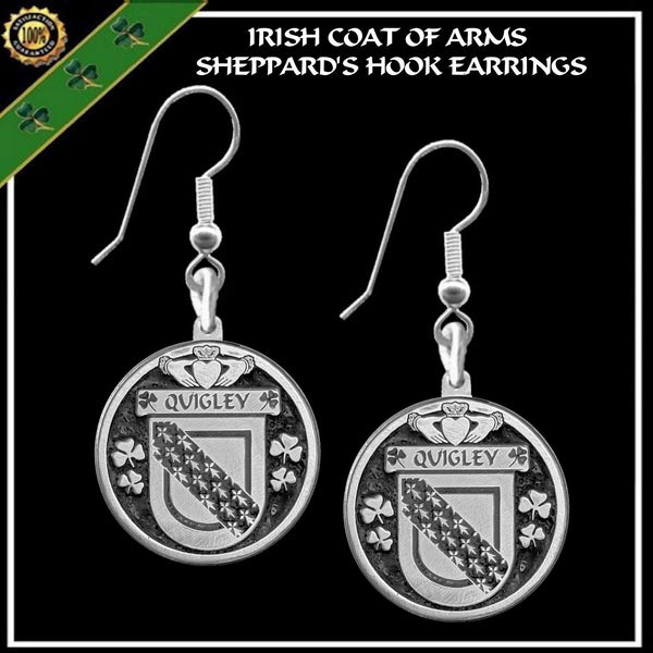 Quigley Irish Disk Coat of Arms Earrings