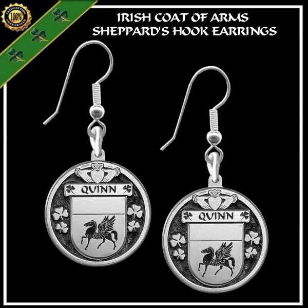 Quinn Irish Disk Coat of Arms Earrings